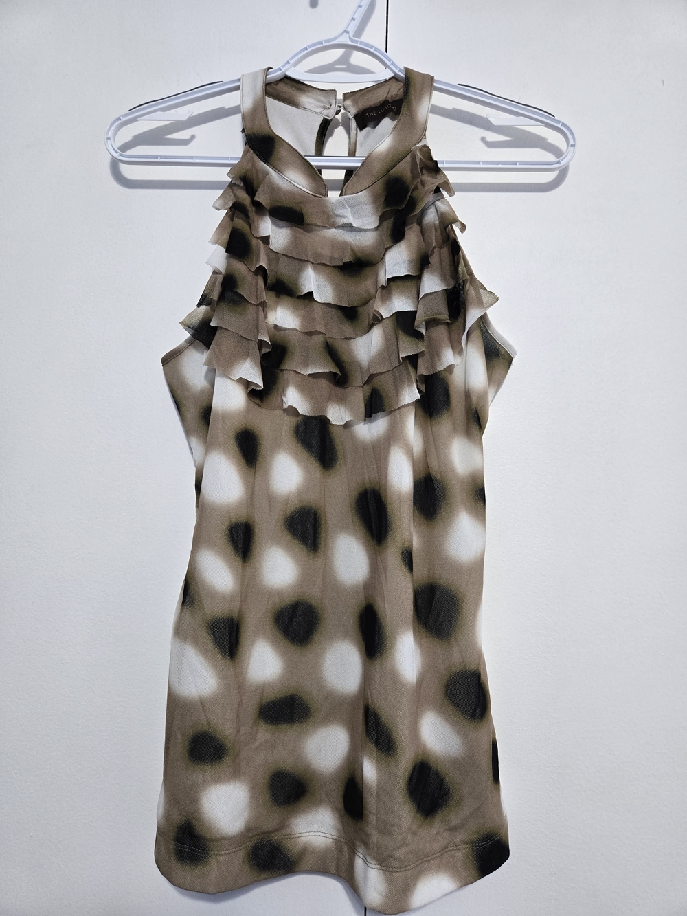 The Limited Ruffle Neck Sleeveless Blouseβ Women's Medium Sheer Polka Dot Top